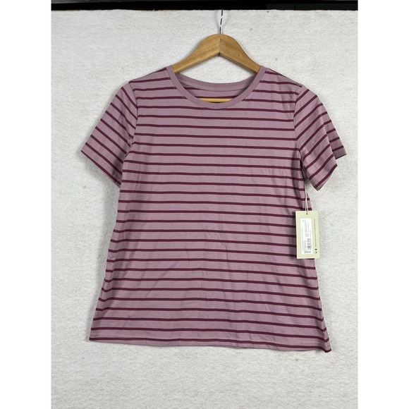 Pact Women's Point Reyes Stripe Crew Neck Tee Small Organic Cotton Pink NWT - Picture 1 of 7